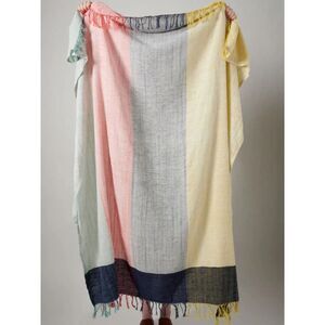 Anthropologie Throw Large Blanket Colorblock Fringed